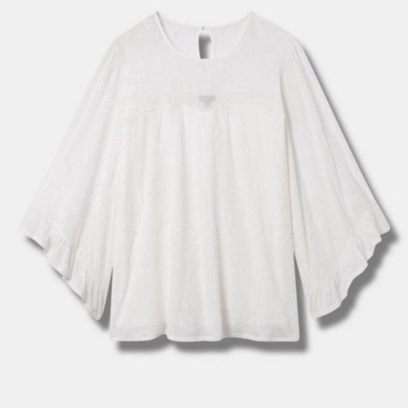 Flocked Mesh Crew Neck Bell Sleeve Swing Top (3X) - Picture 3 of 5